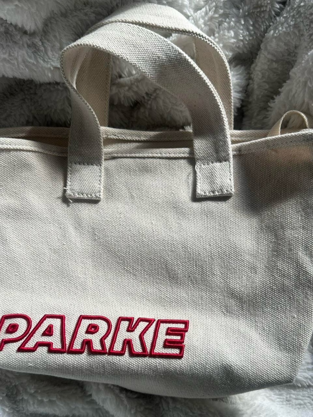 NWOT Target x Parke cream canvas tote bag with red lettering